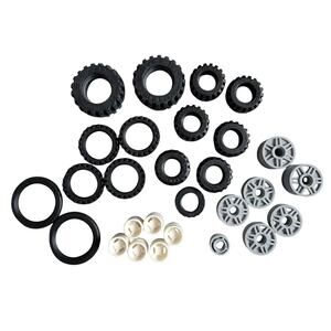 LEGO Tires Wheels Rims Black White‎ Gray Lot of 28 Replacement Parts Pieces